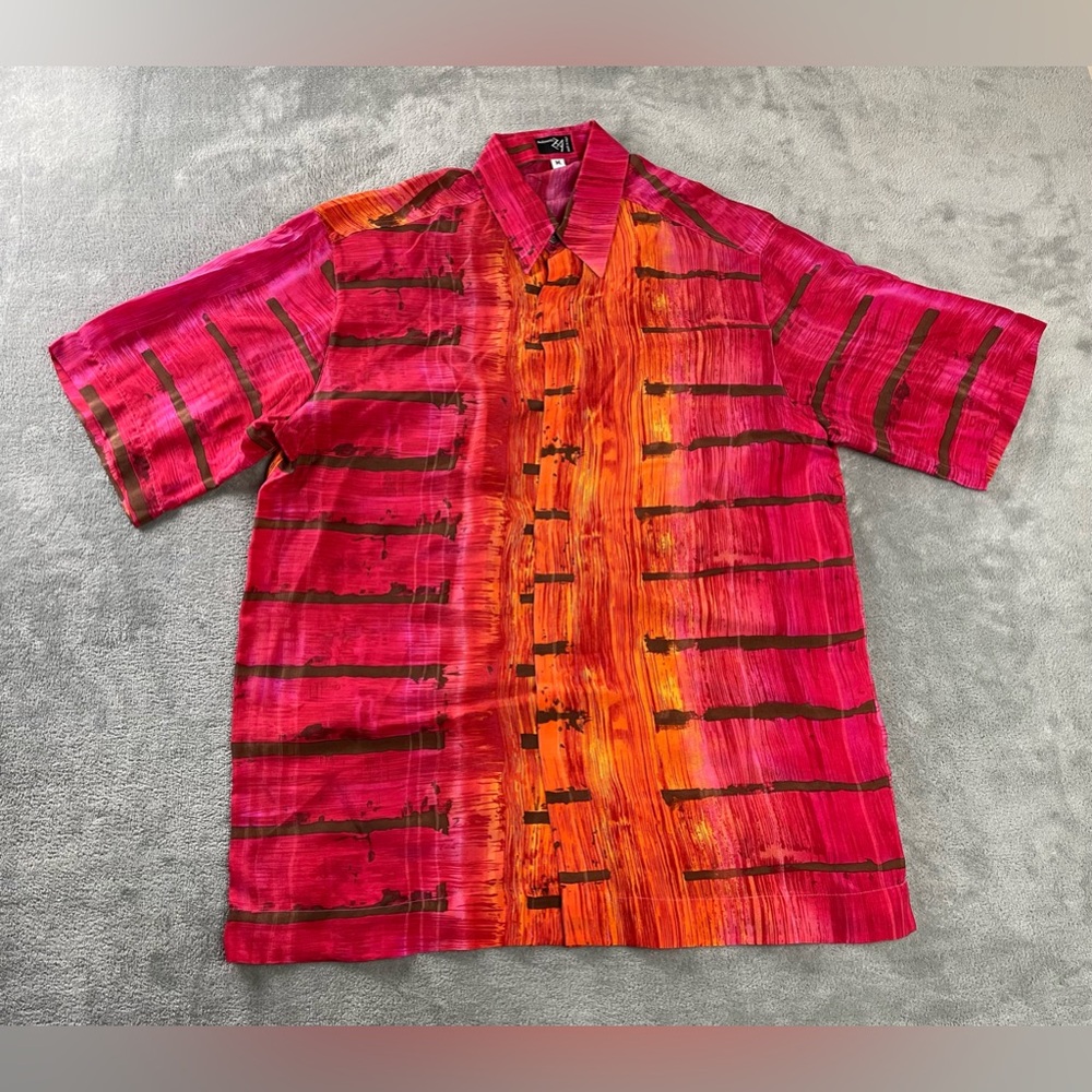 ANTONELLO ZA Shirt M Made in ITALY Short Sleeve Abstract Colorful •HOLE ON BACK•